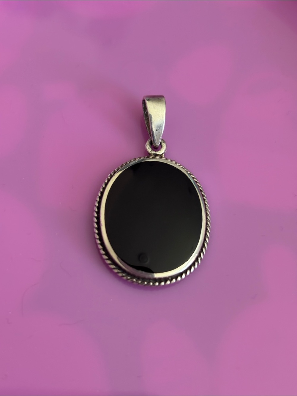 Vintage México Sterling Silver Black Onyx Oval Pendant